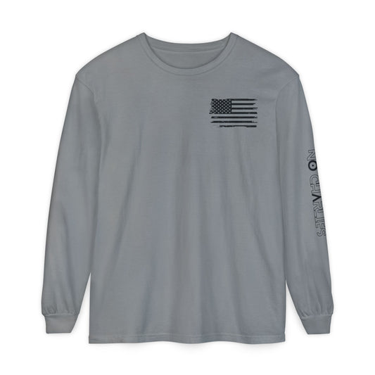 Stick Figure Shooter Long Sleeve T-Shirt — Minimalist American Flag Design