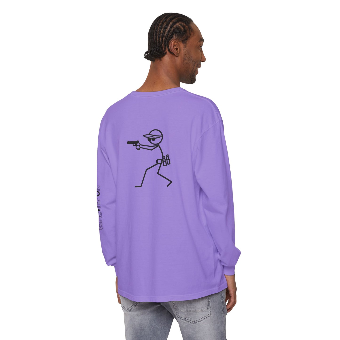 Stick Figure Shooter Long Sleeve T-Shirt — Minimalist American Flag Design