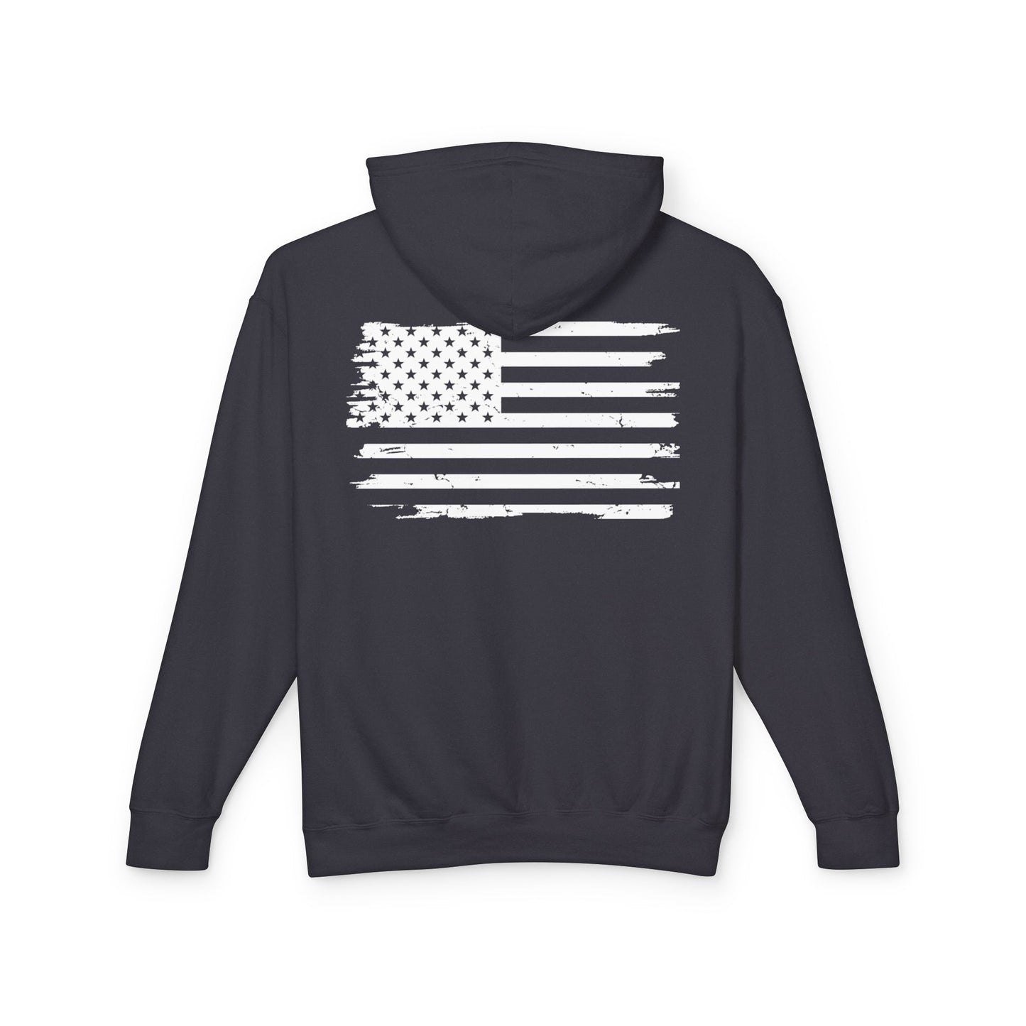 Distressed American Flag Hoodie with Tactical Stick Figure Accent