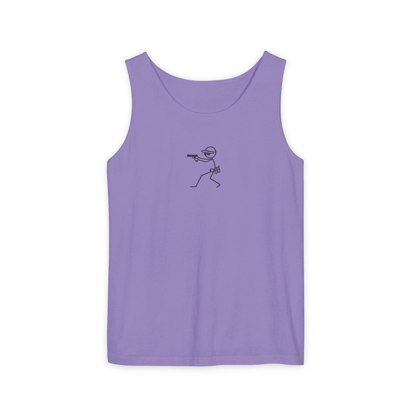 Stick Figure Shooter Tank Top — “No Charles” Graphic
