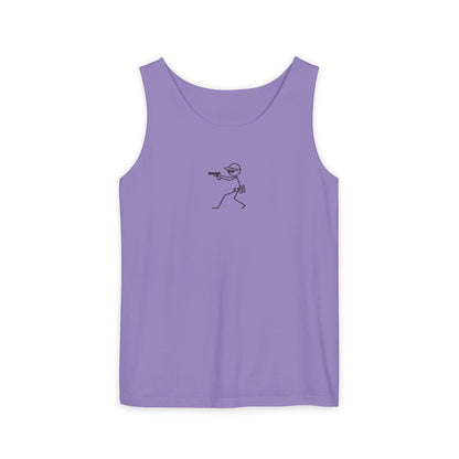 Stick Figure Shooter Tank Top — “No Charles” Graphic
