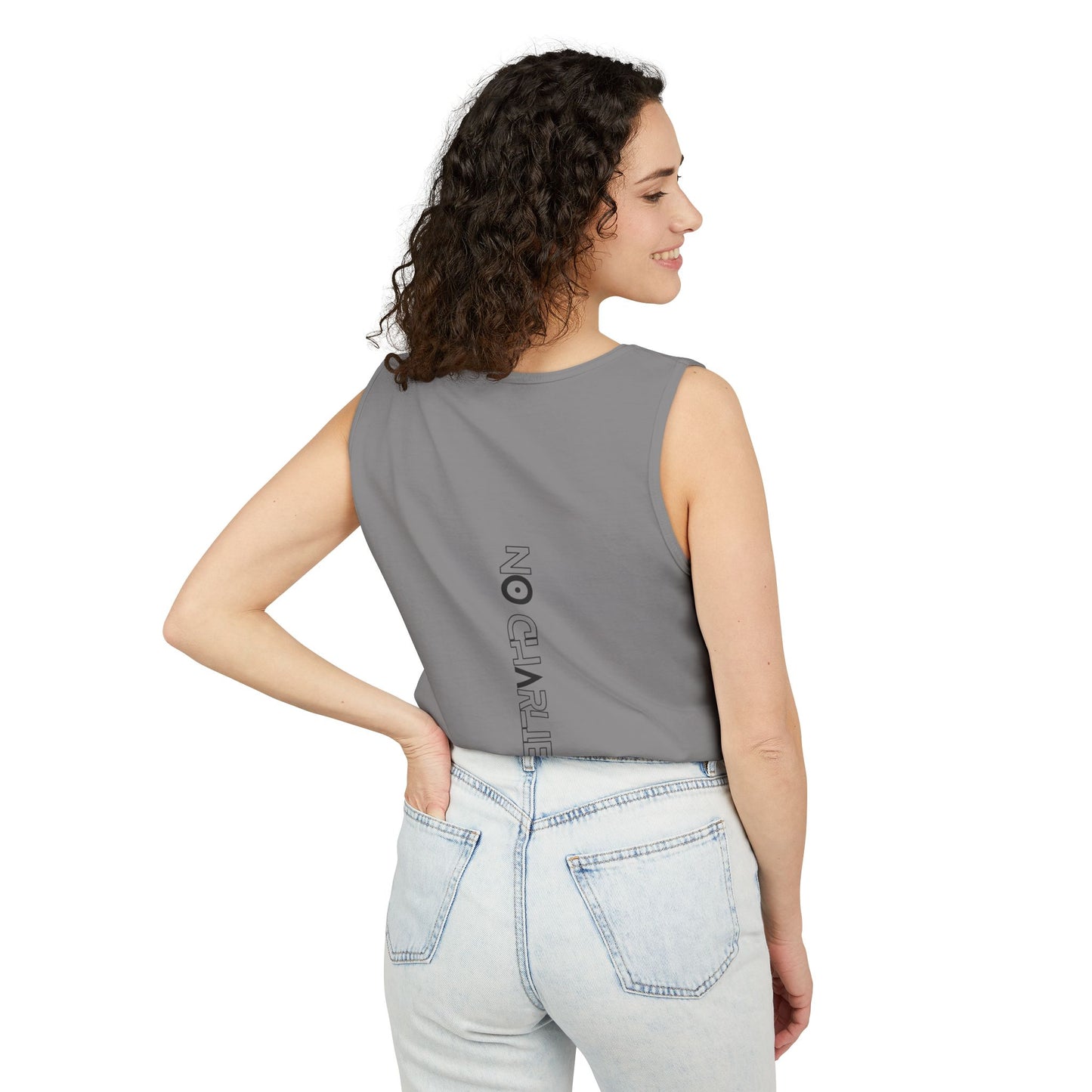 Stick Figure Shooter Tank Top — “No Charles” Graphic