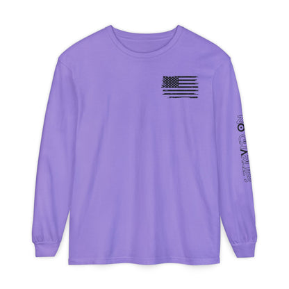 Stick Figure Shooter Long Sleeve T-Shirt — Minimalist American Flag Design