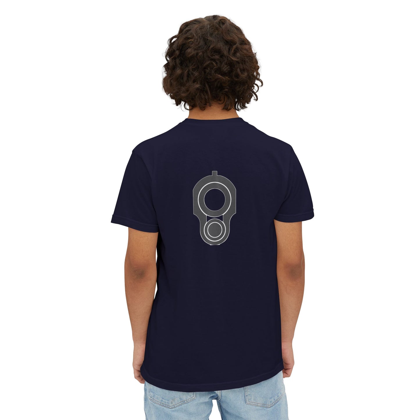 Pocket T-Shirt — Minimal Front Pocket Logo & Back Revolver Graphic Tee