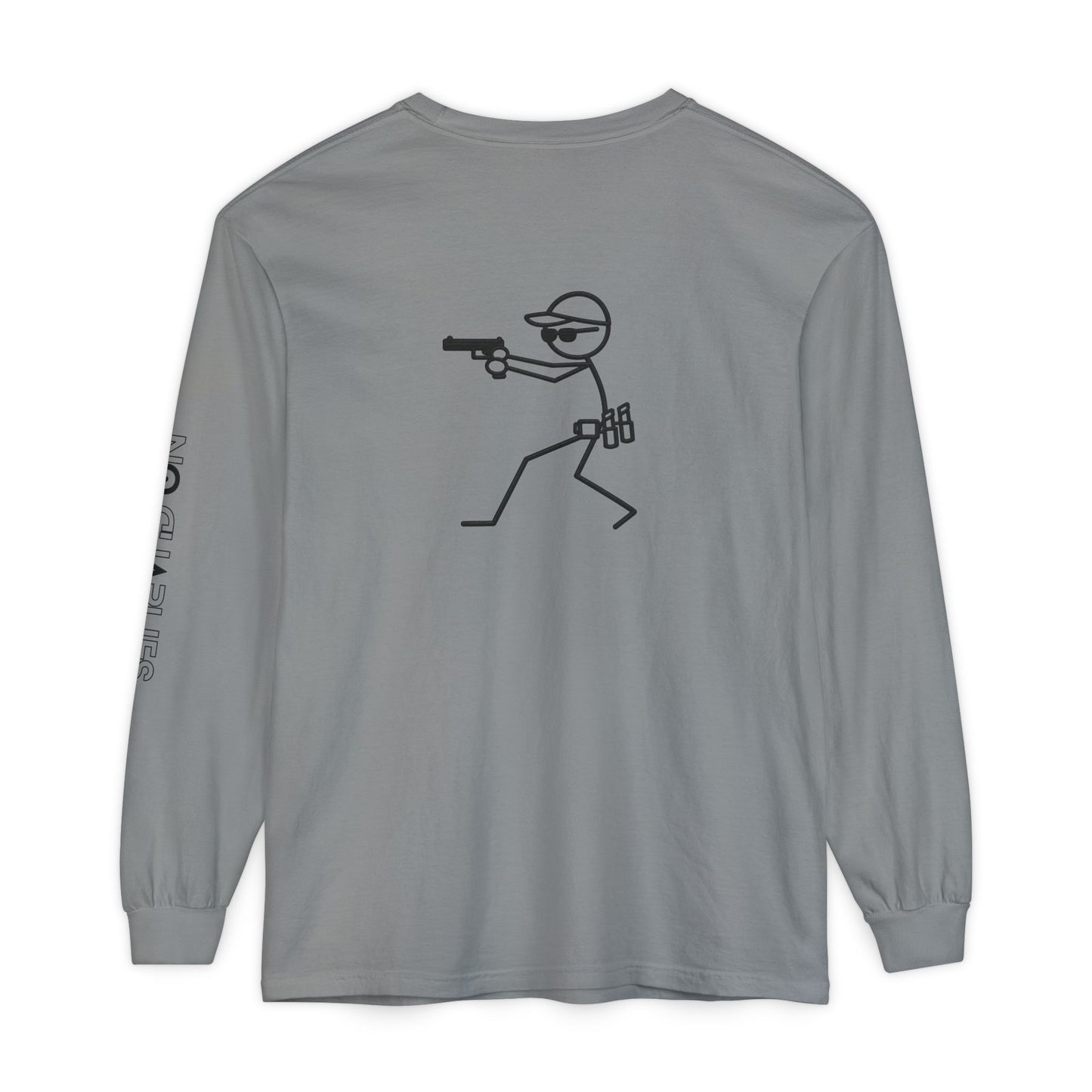 Stick Figure Shooter Long Sleeve T-Shirt — Minimalist American Flag Design