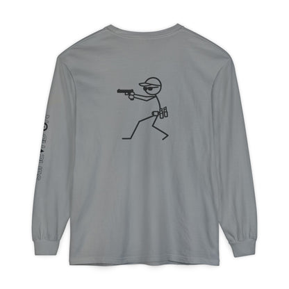 Stick Figure Shooter Long Sleeve T-Shirt — Minimalist American Flag Design