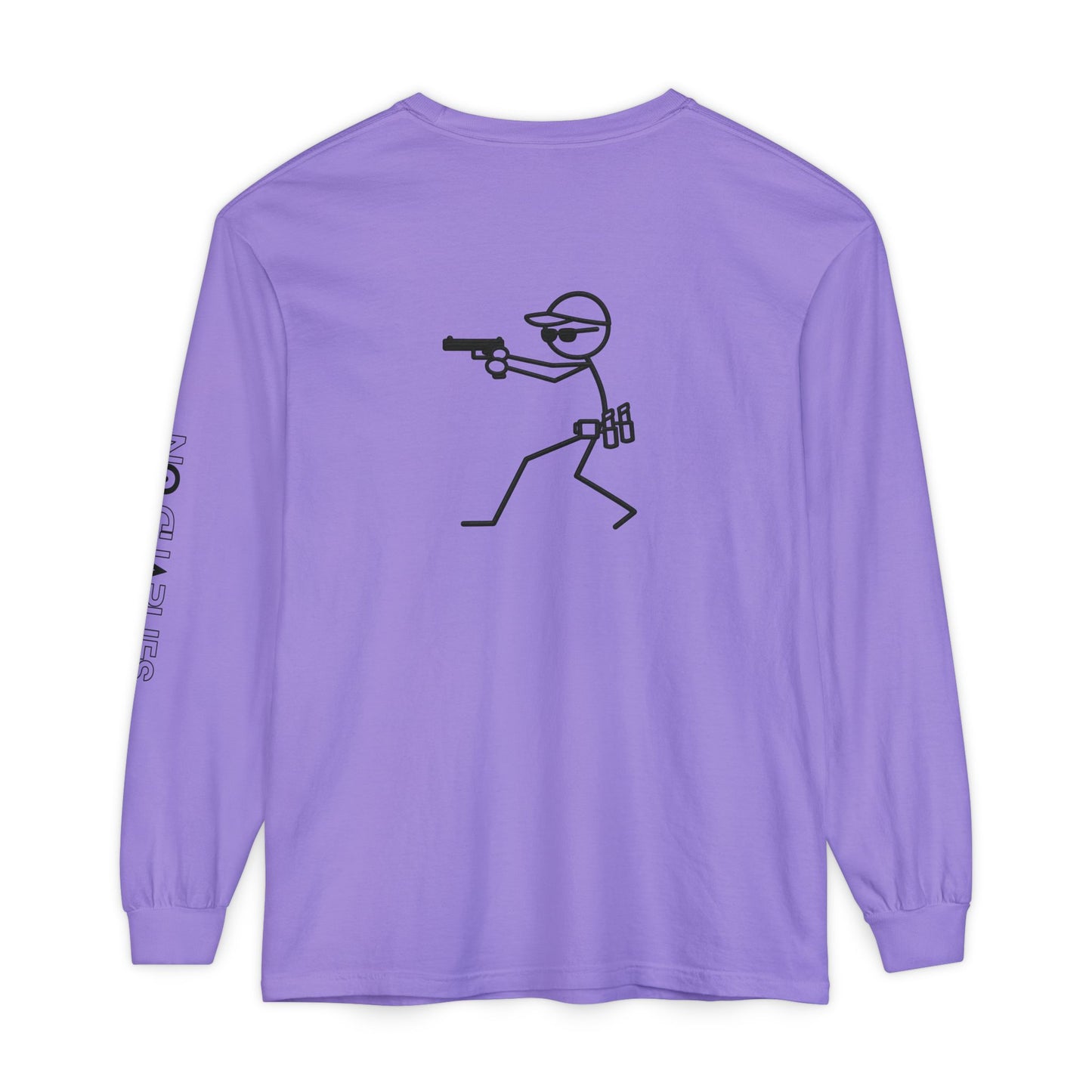 Stick Figure Shooter Long Sleeve T-Shirt — Minimalist American Flag Design