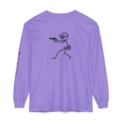 Stick Figure Shooter Long Sleeve T-Shirt — Minimalist American Flag Design