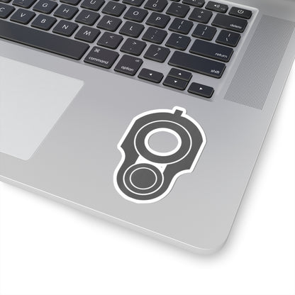 Revolver Barrel Kiss-Cut Sticker — Gun Silhouette Decal for Laptops & Gear