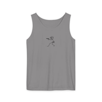 Stick Figure Shooter Tank Top — “No Charles” Graphic
