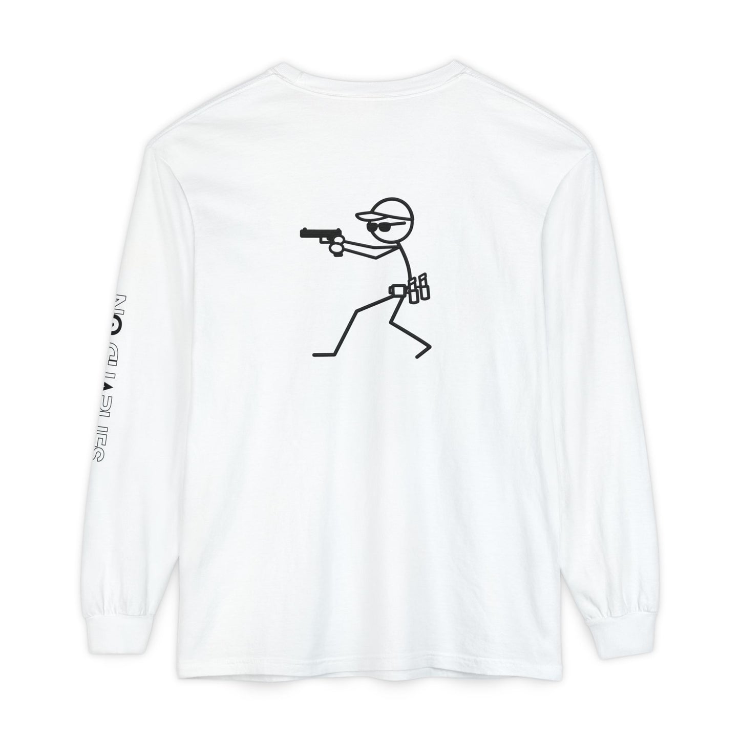 Stick Figure Shooter Long Sleeve T-Shirt — Minimalist American Flag Design