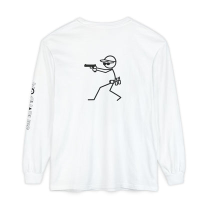 Stick Figure Shooter Long Sleeve T-Shirt — Minimalist American Flag Design