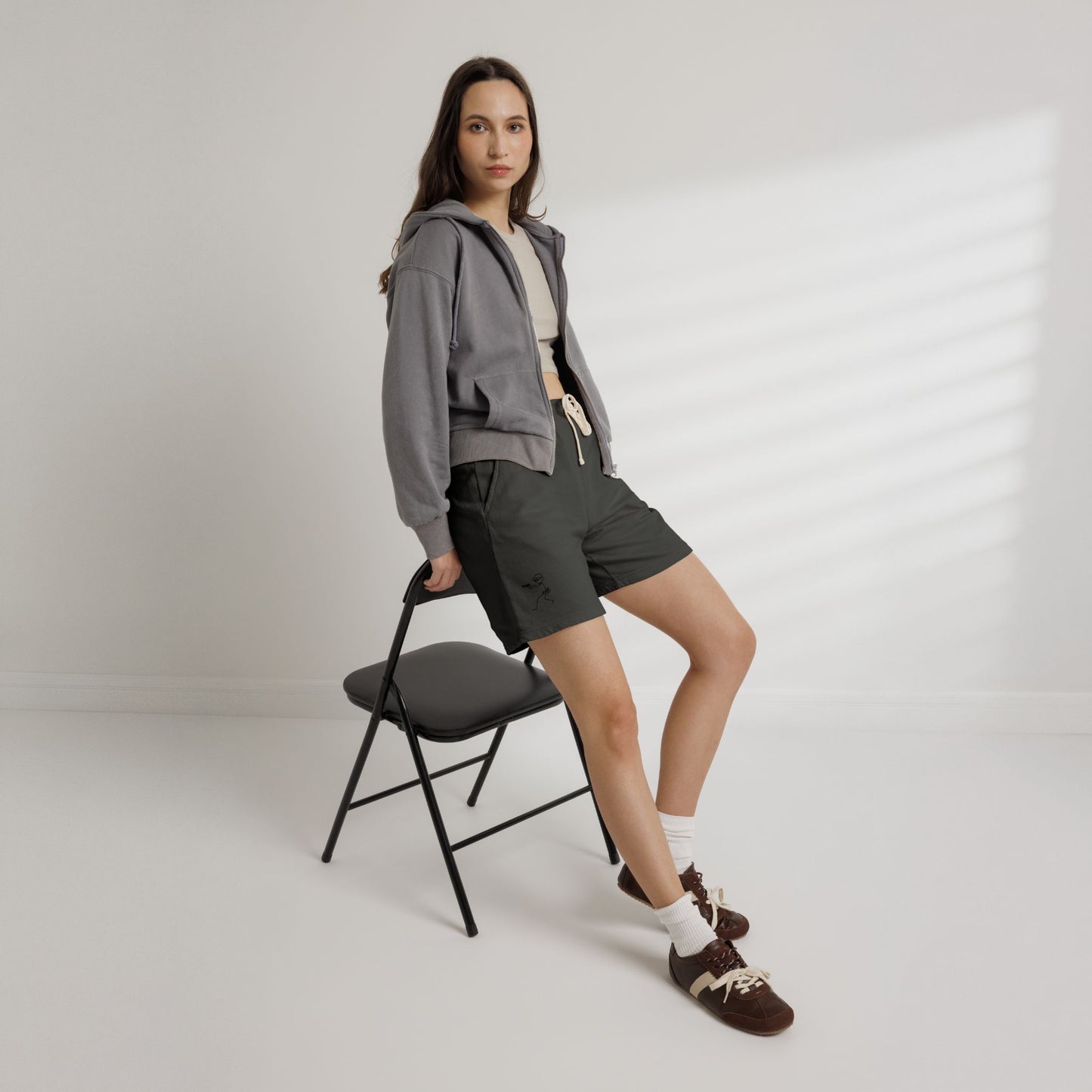Fleece Sweat Shorts — Minimal Stick Figure Surfing Graphic