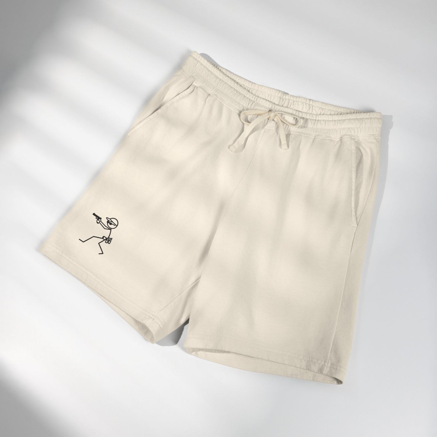 Fleece Sweat Shorts — Minimal Stick Figure Surfing Graphic