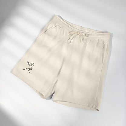 Fleece Sweat Shorts — Minimal Stick Figure Surfing Graphic