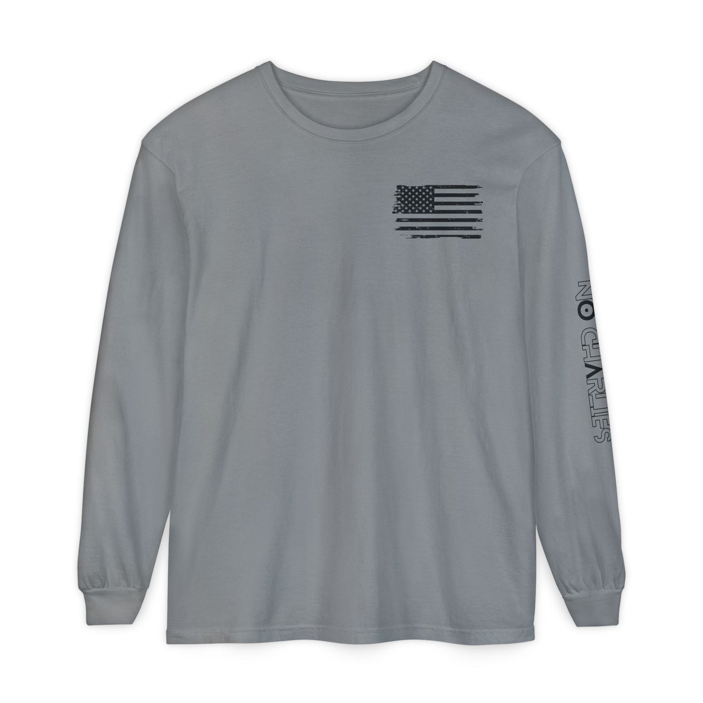 Stick Figure Shooter Long Sleeve T-Shirt — Minimalist American Flag Design