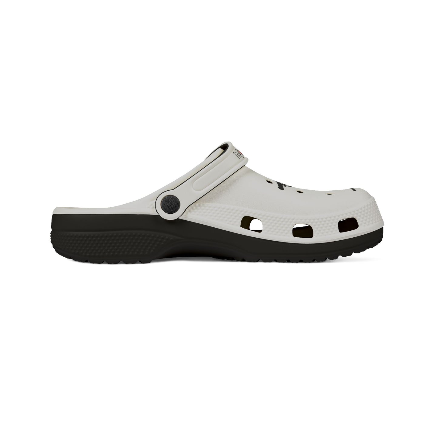 White EVA Foam Clogs with Black Star Strap & Minimalist Skater Graphic