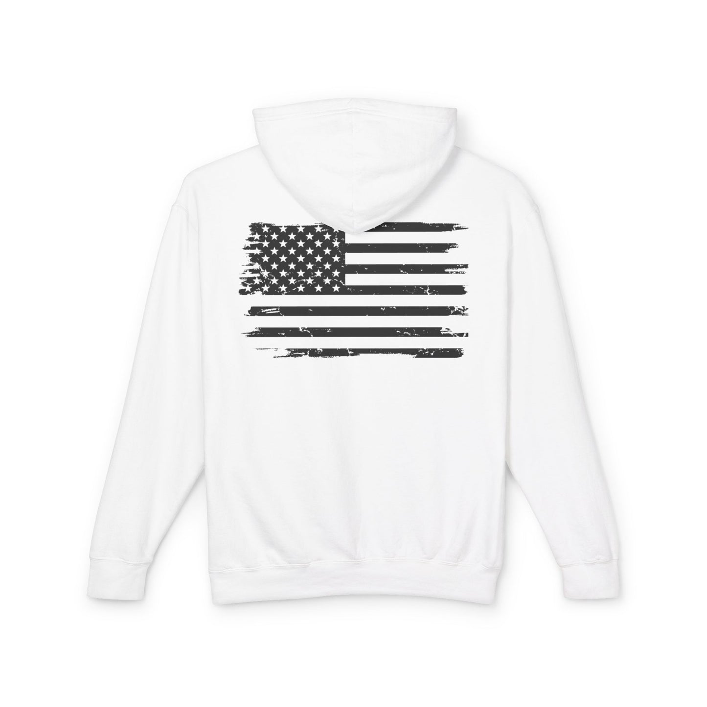 Distressed American Flag Hoodie with Tactical Stick Figure Accent