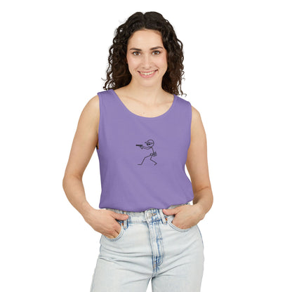 Stick Figure Shooter Tank Top — “No Charles” Graphic