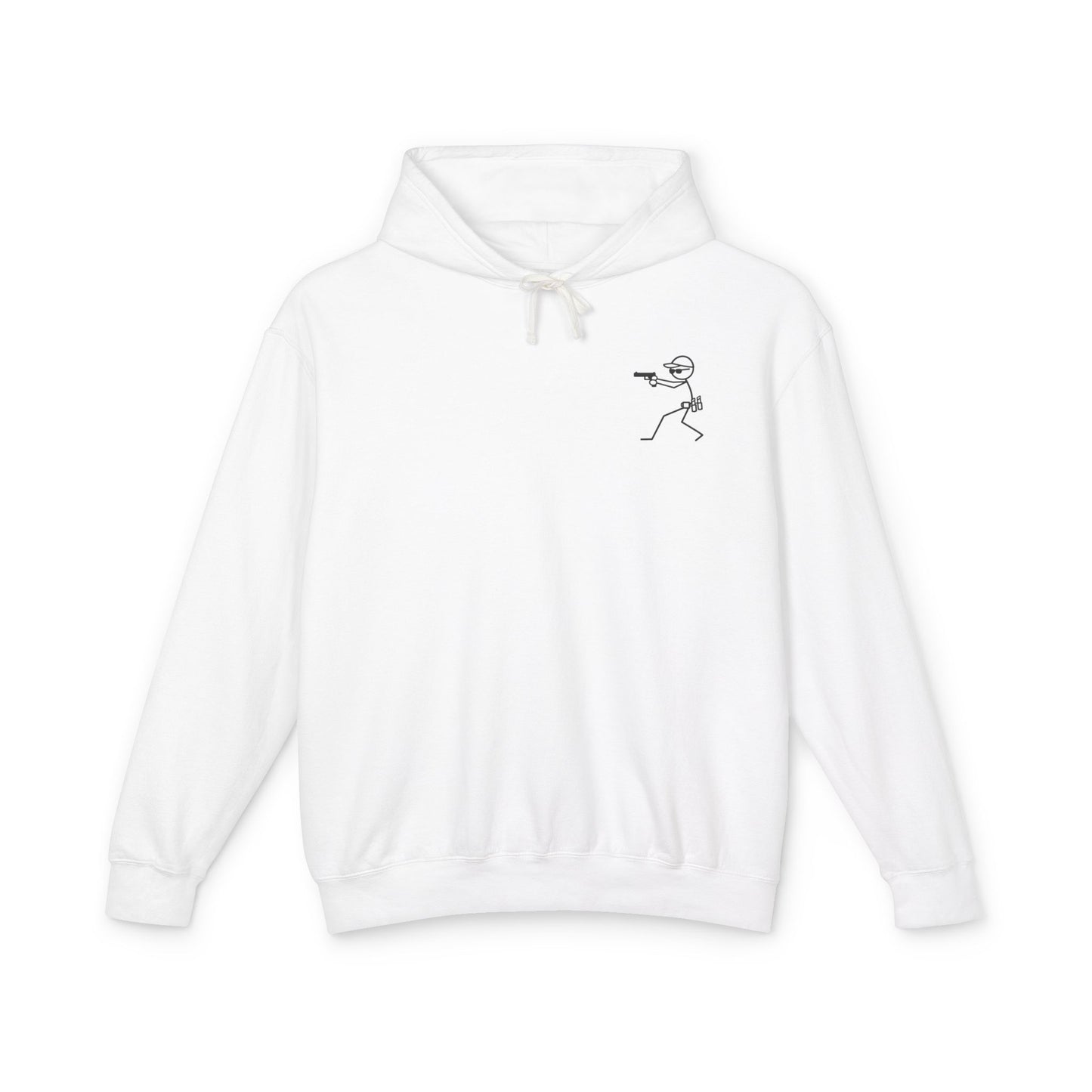No Charlies Hoodie — Minimal Stick Figure Shooter Graphic Lightweight Hooded Sweatshirt