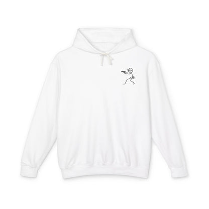 No Charlies Hoodie — Minimal Stick Figure Shooter Graphic Lightweight Hooded Sweatshirt