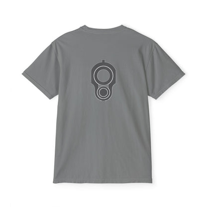 Pocket T-Shirt — Minimal Front Pocket Logo & Back Revolver Graphic Tee