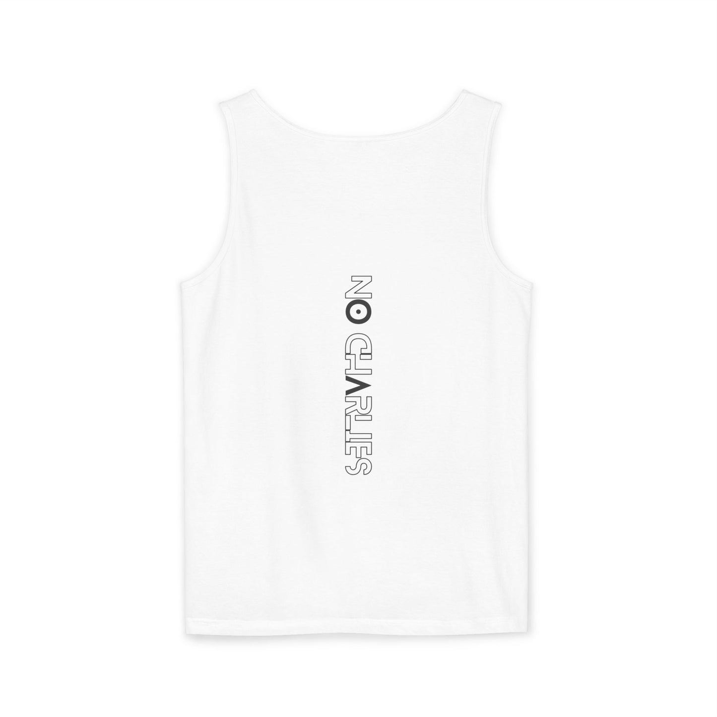 Stick Figure Shooter Tank Top — “No Charles” Graphic