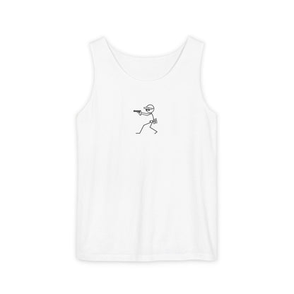 Stick Figure Shooter Tank Top — “No Charles” Graphic