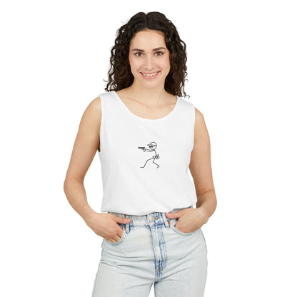 Stick Figure Shooter Tank Top — “No Charles” Graphic