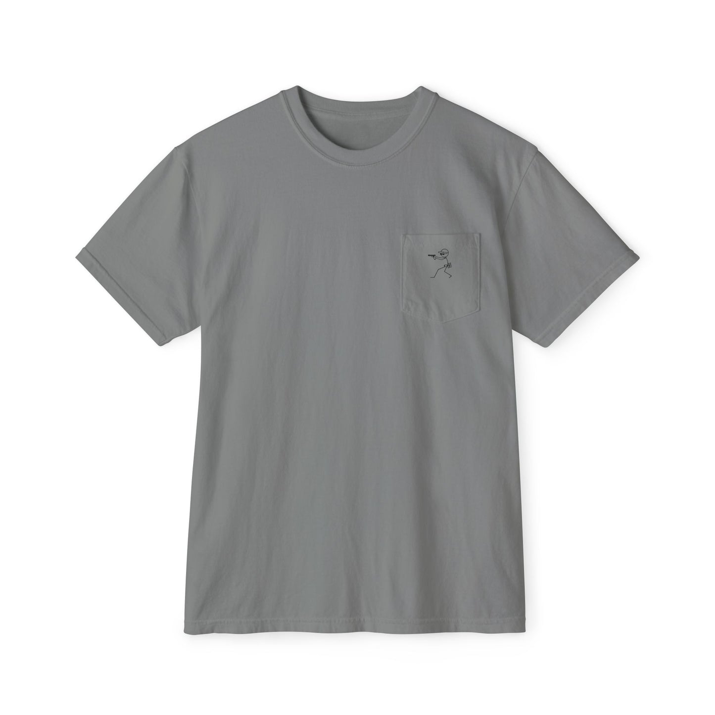 Pocket T-Shirt — Minimal Front Pocket Logo & Back Revolver Graphic Tee