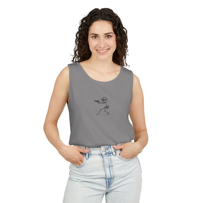 Stick Figure Shooter Tank Top — “No Charles” Graphic