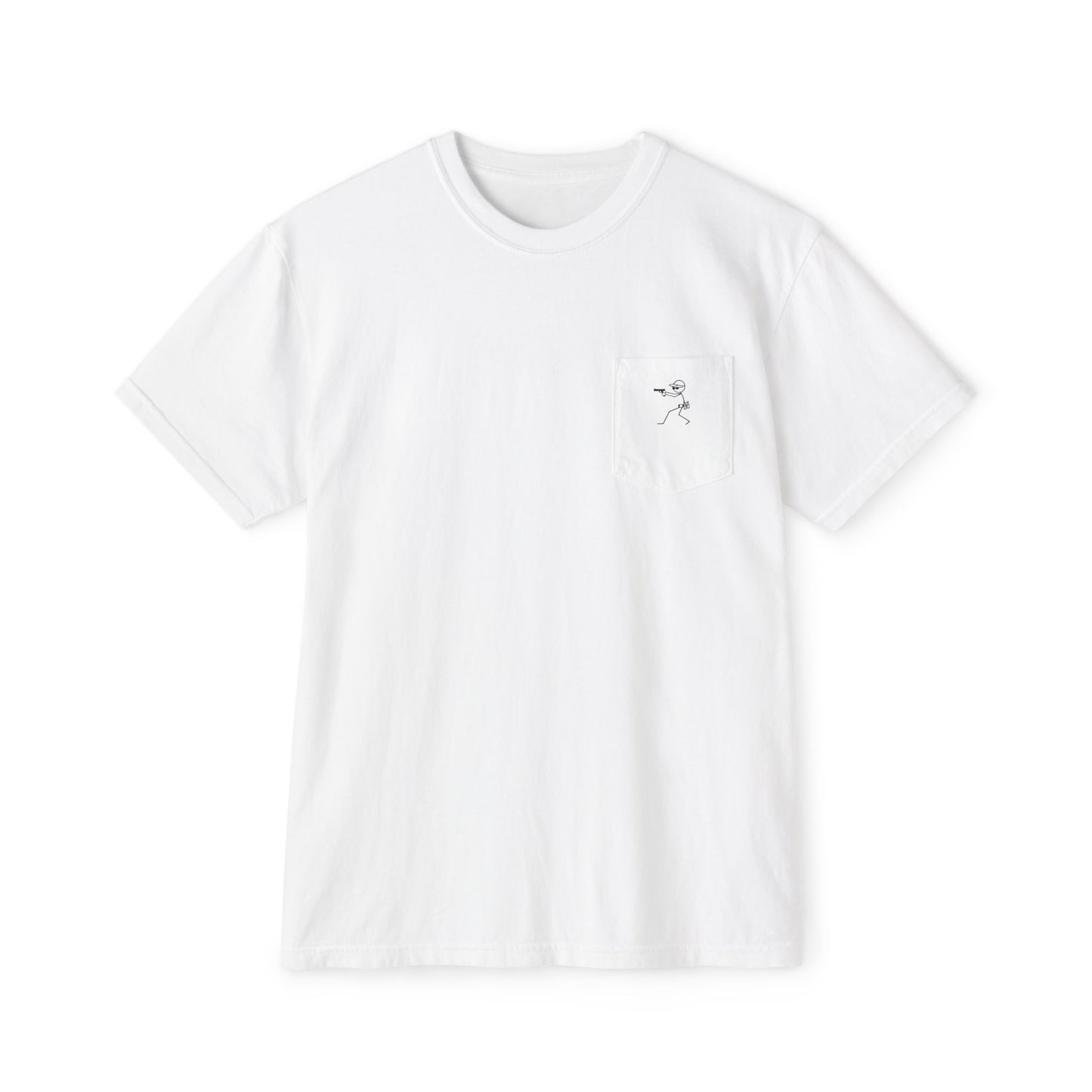 Pocket T-Shirt — Minimal Front Pocket Logo & Back Revolver Graphic Tee