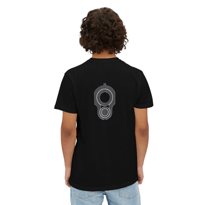 Pocket T-Shirt — Minimal Front Pocket Logo & Back Revolver Graphic Tee