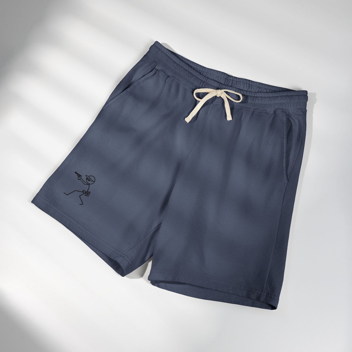 Fleece Sweat Shorts — Minimal Stick Figure Surfing Graphic