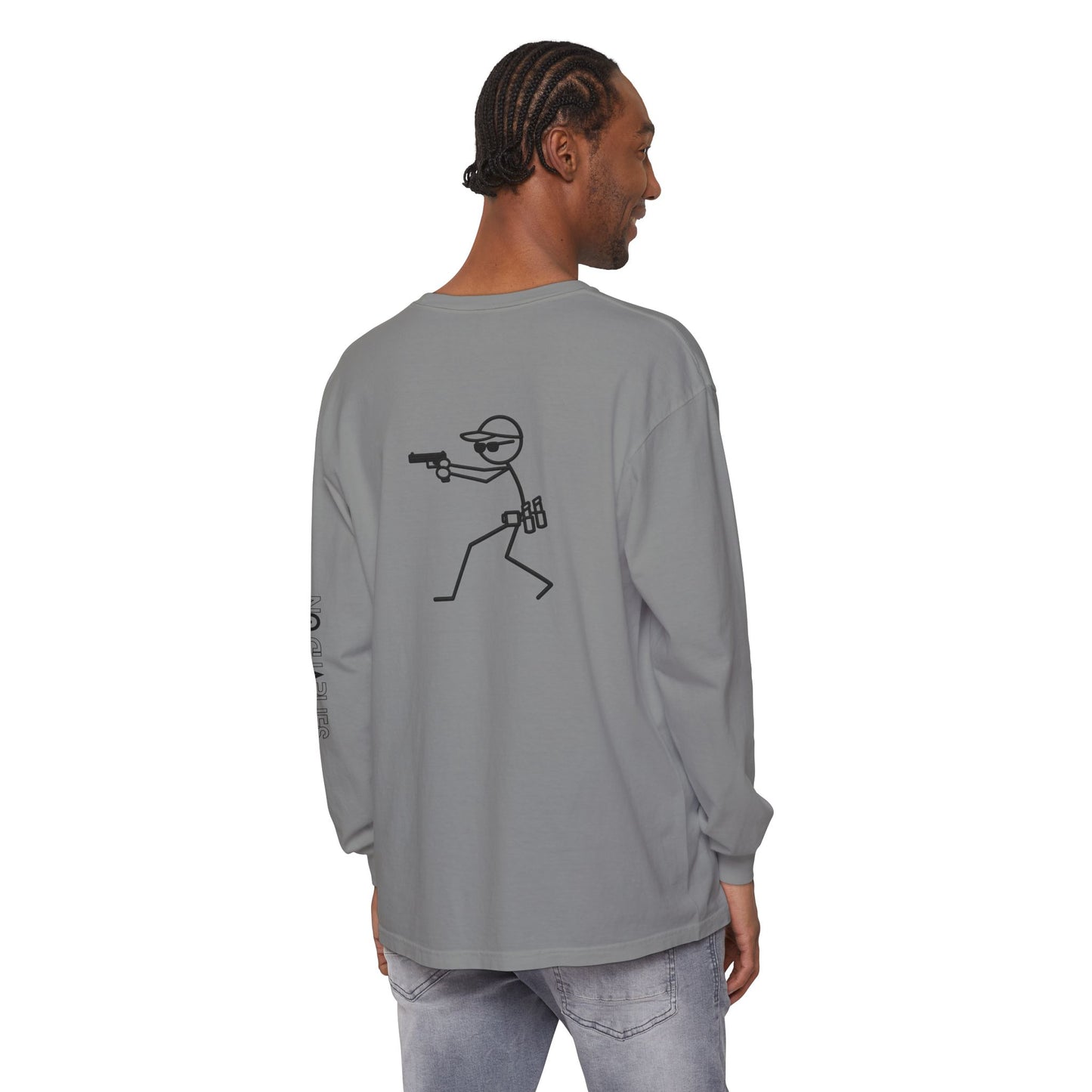 Stick Figure Shooter Long Sleeve T-Shirt — Minimalist American Flag Design