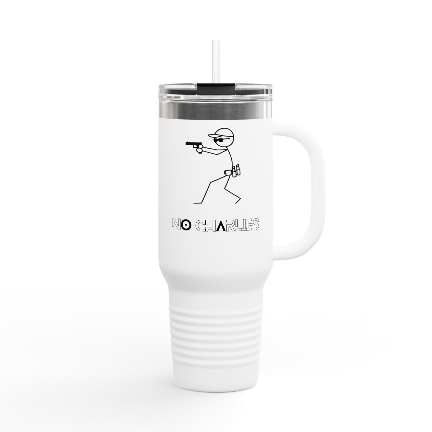 Insulated Travel Mug - 40oz with ‘No Charlies’ logo | Perfect for On-the-Go Coffee Lovers | Ideal Gift for Holidays & Celebrations