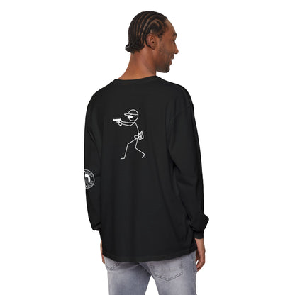Stick Figure Shooter Long Sleeve T-Shirt — Minimalist American Flag Design
