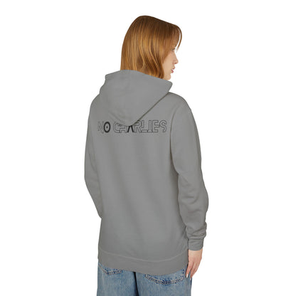 No Charlies Hoodie — Minimal Stick Figure Shooter Graphic Lightweight Hooded Sweatshirt