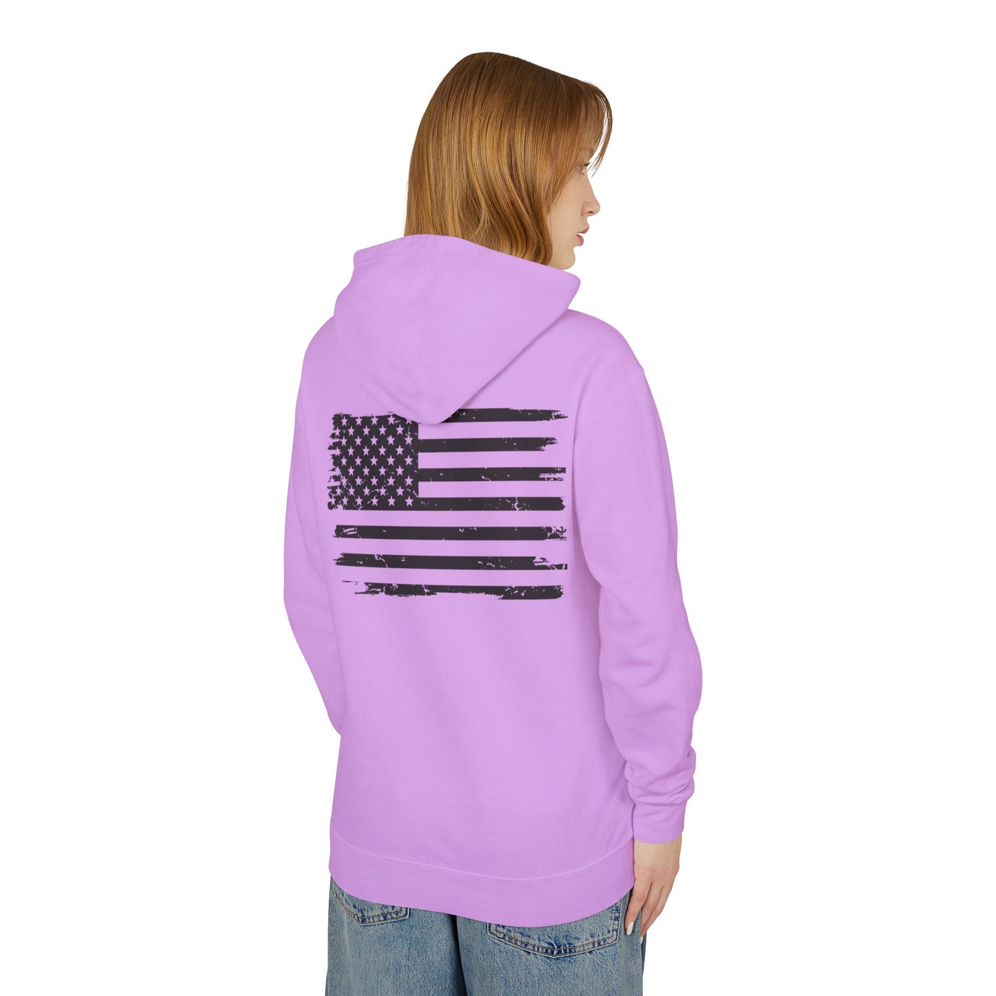 Distressed American Flag Hoodie with Tactical Stick Figure Accent