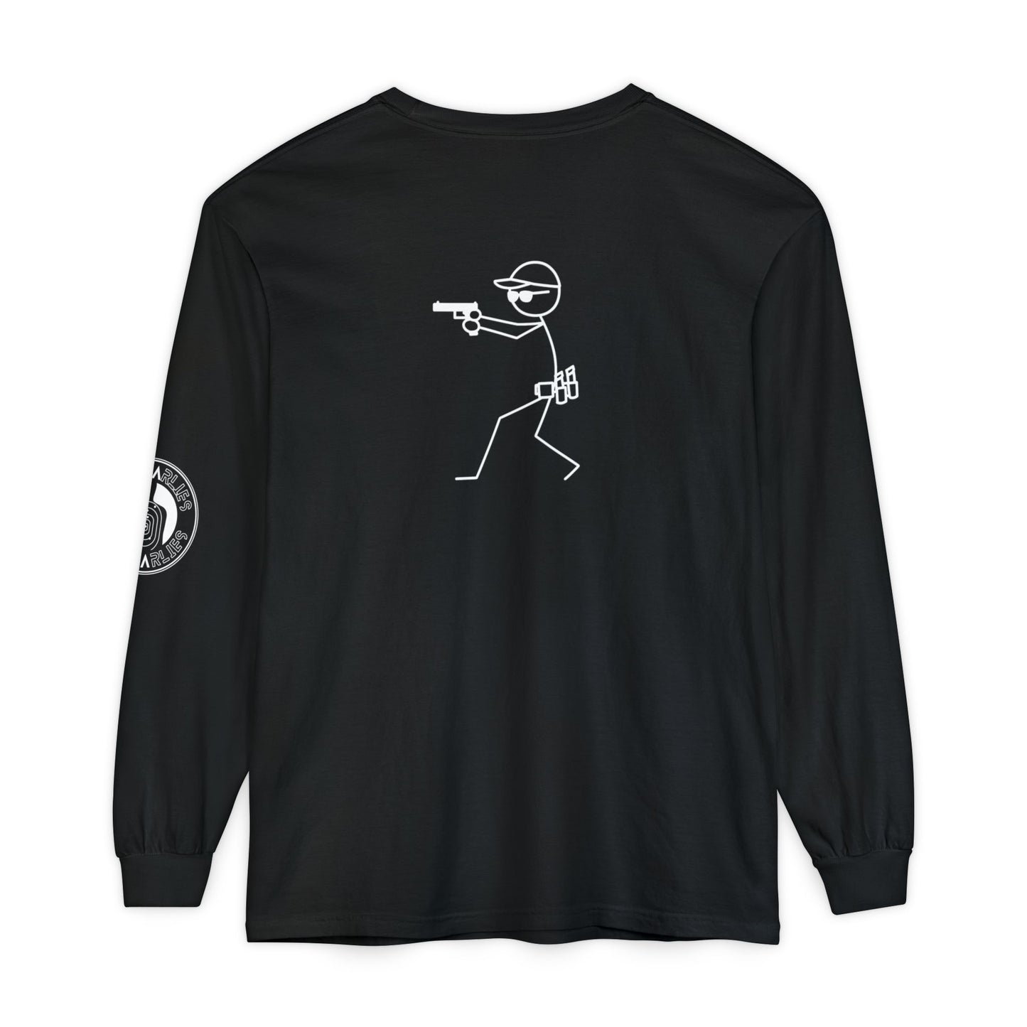Stick Figure Shooter Long Sleeve T-Shirt — Minimalist American Flag Design