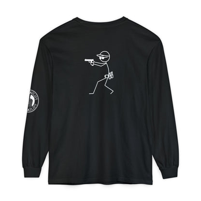Stick Figure Shooter Long Sleeve T-Shirt — Minimalist American Flag Design