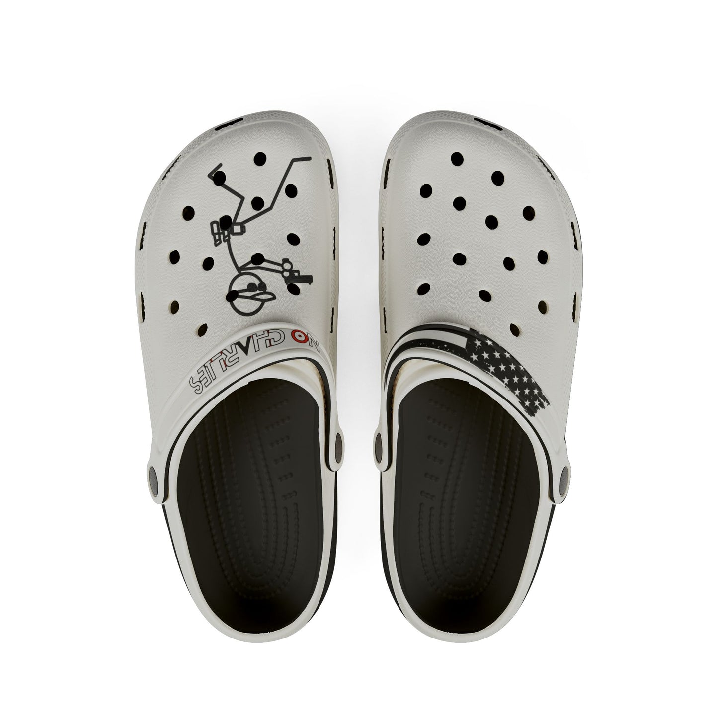 White EVA Foam Clogs with Black Star Strap & Minimalist Skater Graphic