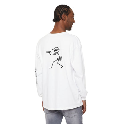Stick Figure Shooter Long Sleeve T-Shirt — Minimalist American Flag Design