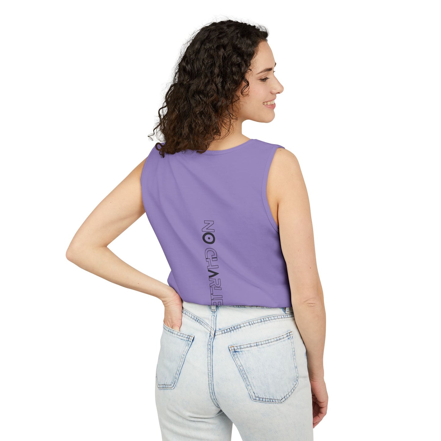 Stick Figure Shooter Tank Top — “No Charles” Graphic