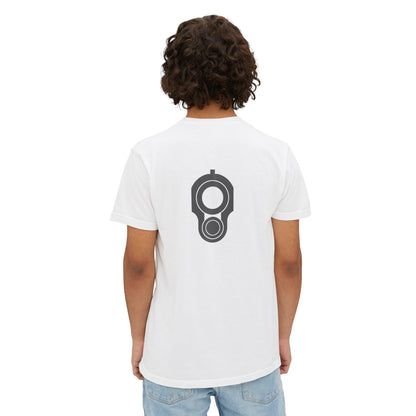 Pocket T-Shirt — Minimal Front Pocket Logo & Back Revolver Graphic Tee