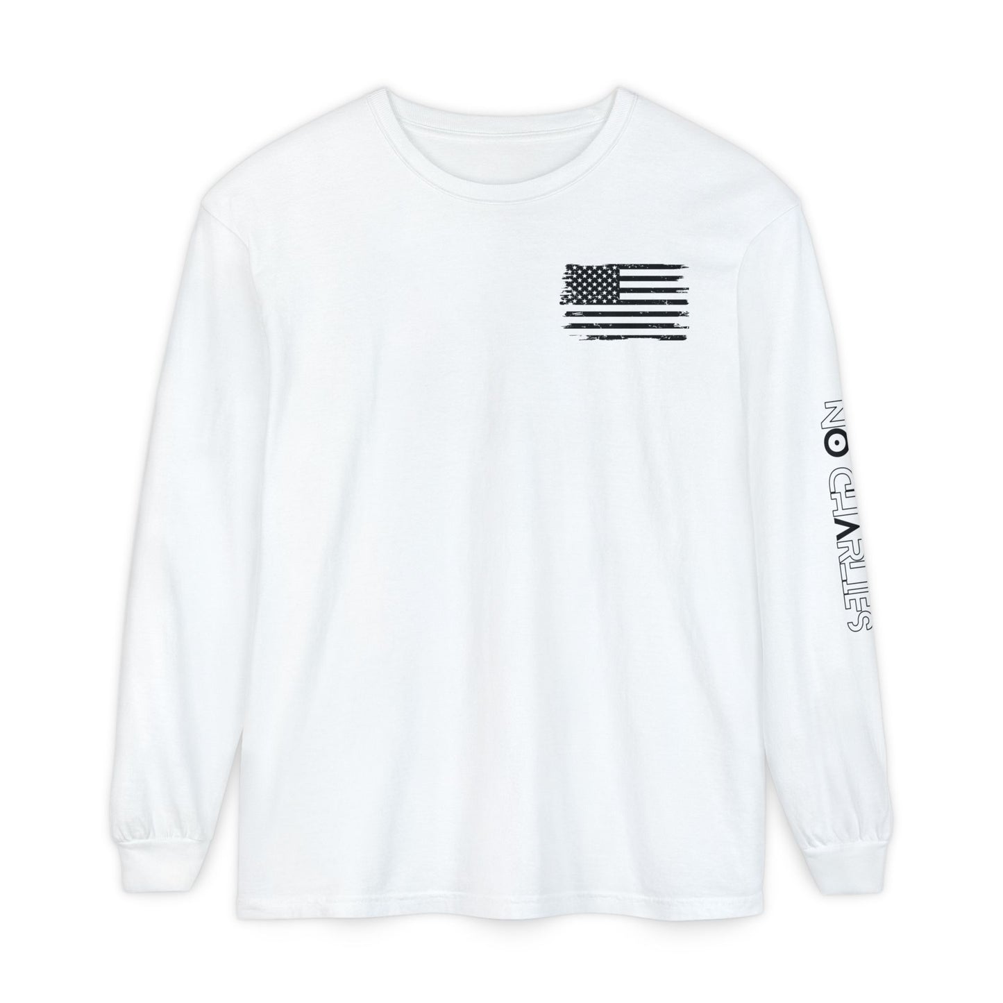 Stick Figure Shooter Long Sleeve T-Shirt — Minimalist American Flag Design