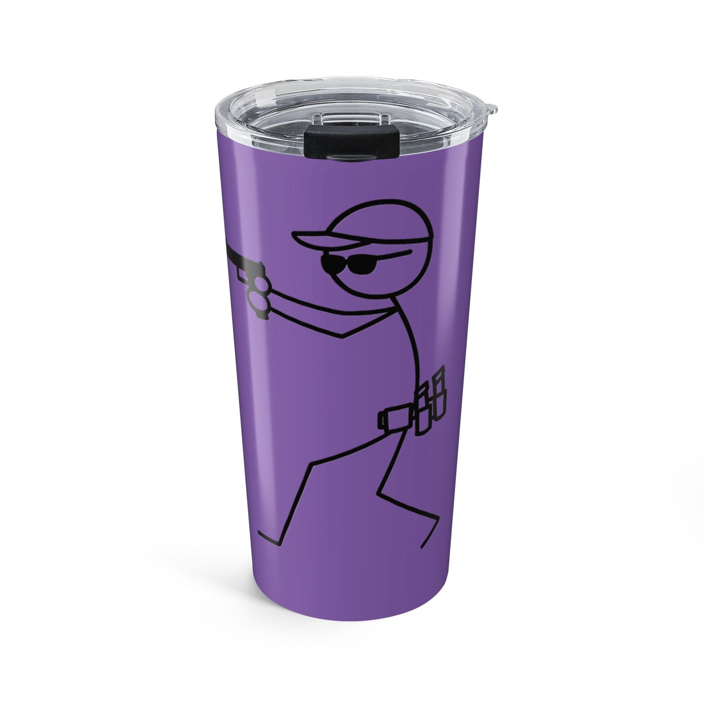 20oz Purple Tumbler with Stick Figure Shooter Design