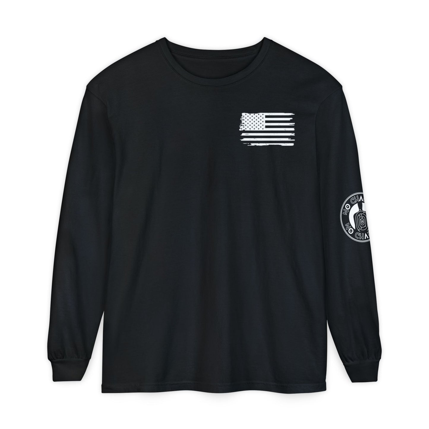 Stick Figure Shooter Long Sleeve T-Shirt — Minimalist American Flag Design