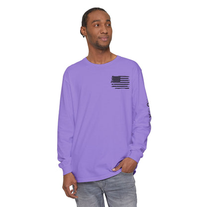 Stick Figure Shooter Long Sleeve T-Shirt — Minimalist American Flag Design