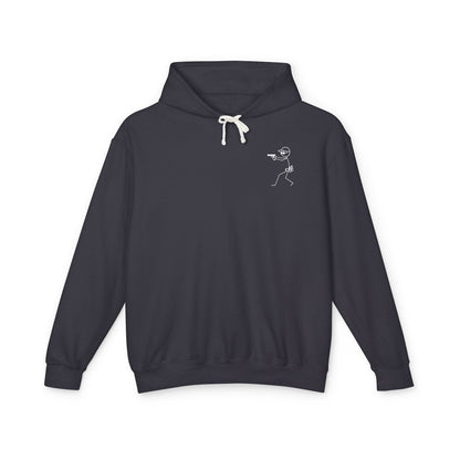 No Charlies Hoodie — Minimal Stick Figure Shooter Graphic Lightweight Hooded Sweatshirt